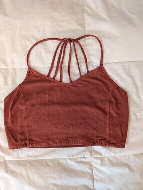 American Eagle Terracotta Rust Orange Strappy Crop Top Bralette Granola Girl M